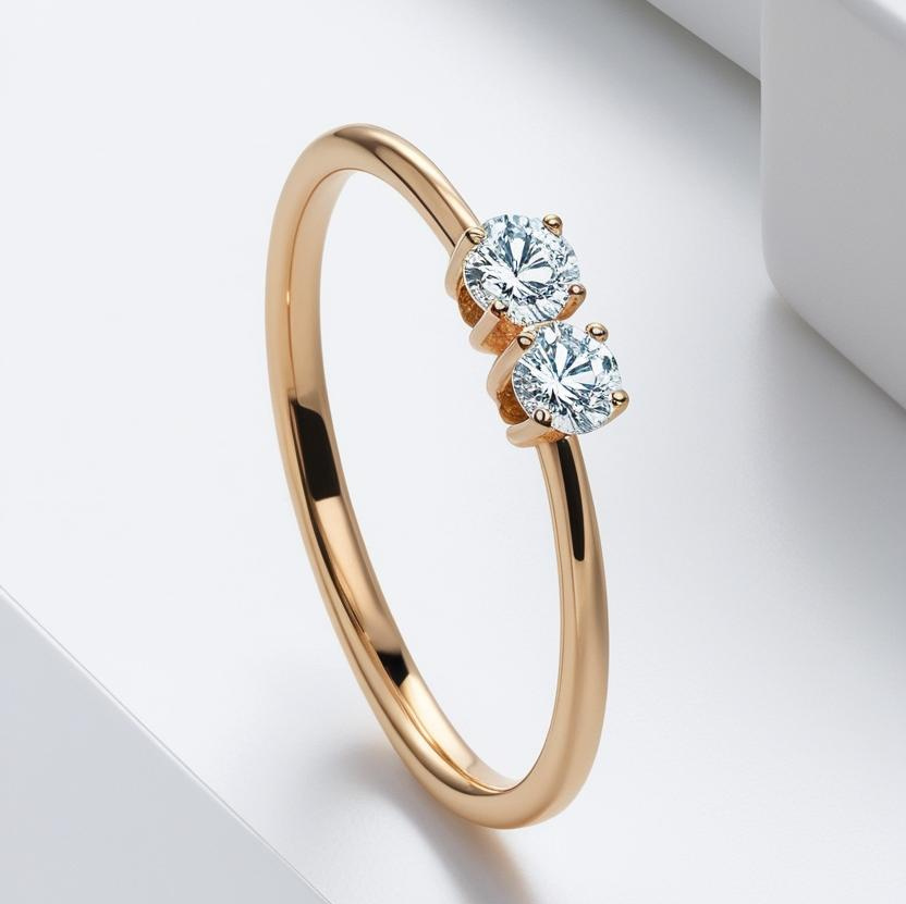 0.20ct Round Brilliant Natural or Lab-Grown Diamond Stacking Toi-et-Moi Ring in 9k Gold