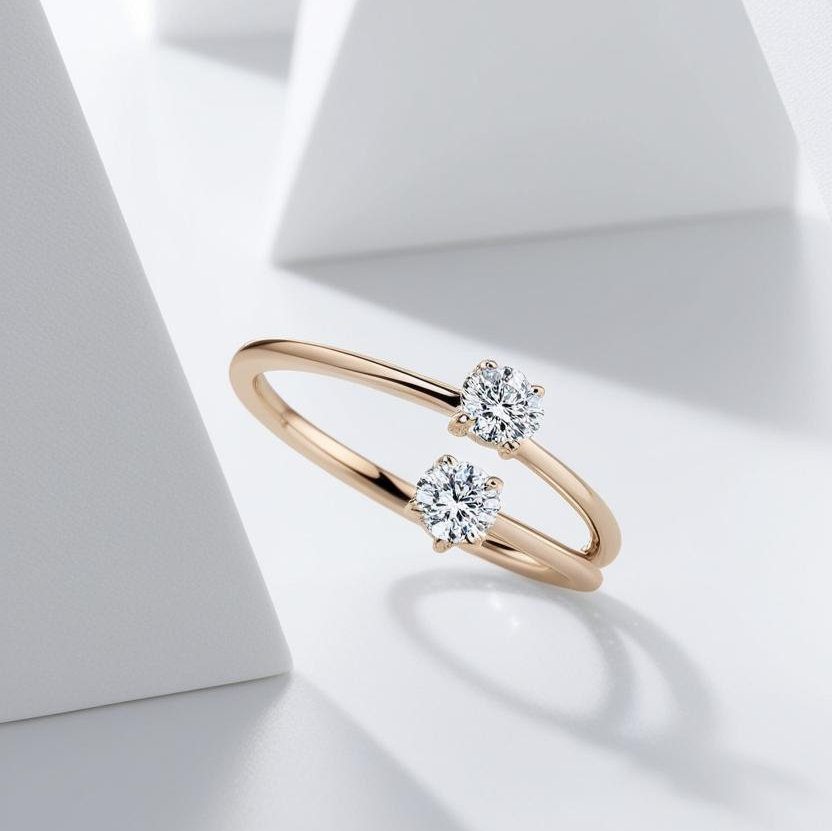 0.20ct Round Brilliant Natural or Lab-Grown Diamond Stacking Toi-et-Moi Ring in 9k Gold