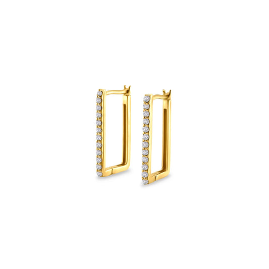 0.24ct Rectangular Shaped Diamond Hoop Earrings in 18k Yellow Gold