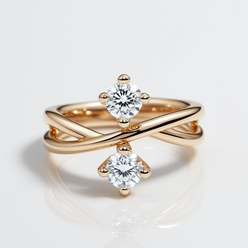 0.30ct Round Brilliant Natural or Lab-Grown Diamond Stacking Toi-et-Moi Ring in 9k Gold