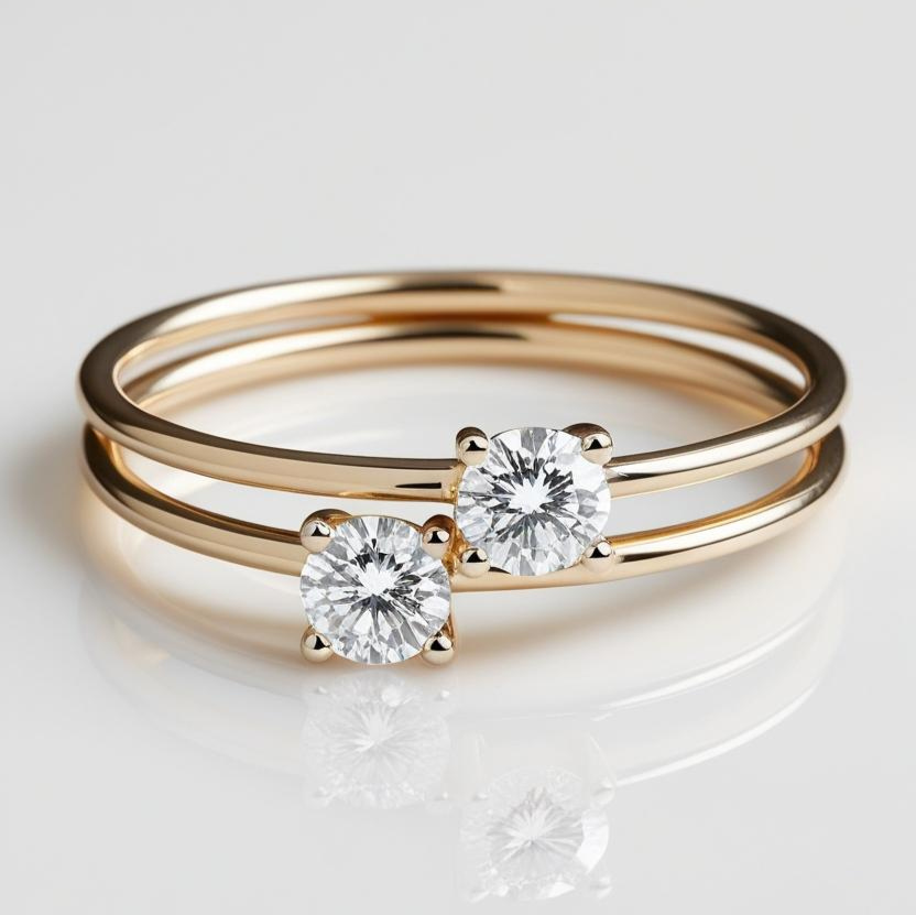 0.40ct Round Brilliant Natural or Lab-Grown Diamond Stacking Toi-et-Moi Ring in 9k Gold