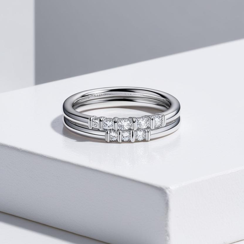 0.48ct Round Brilliant Natural or Lab-Grown Diamond Double Stacking Rings in 9k Gold