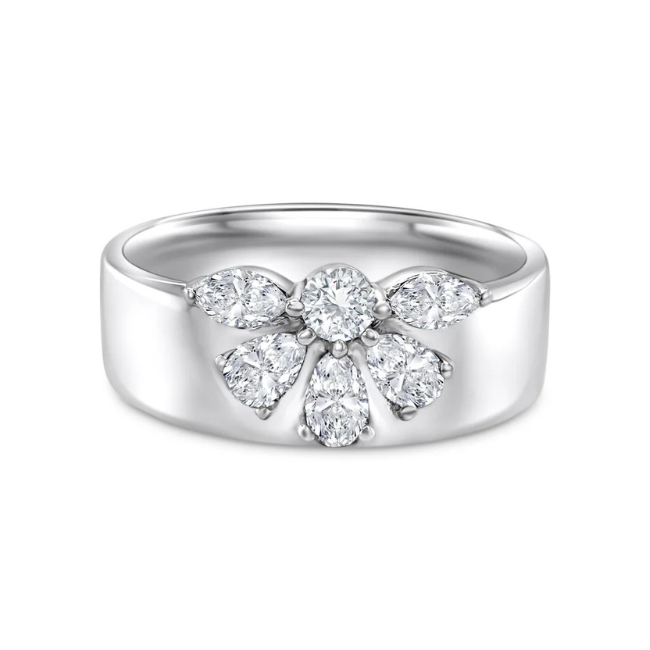 0.54ct Flower Natural Diamond Ring in 9k Gold