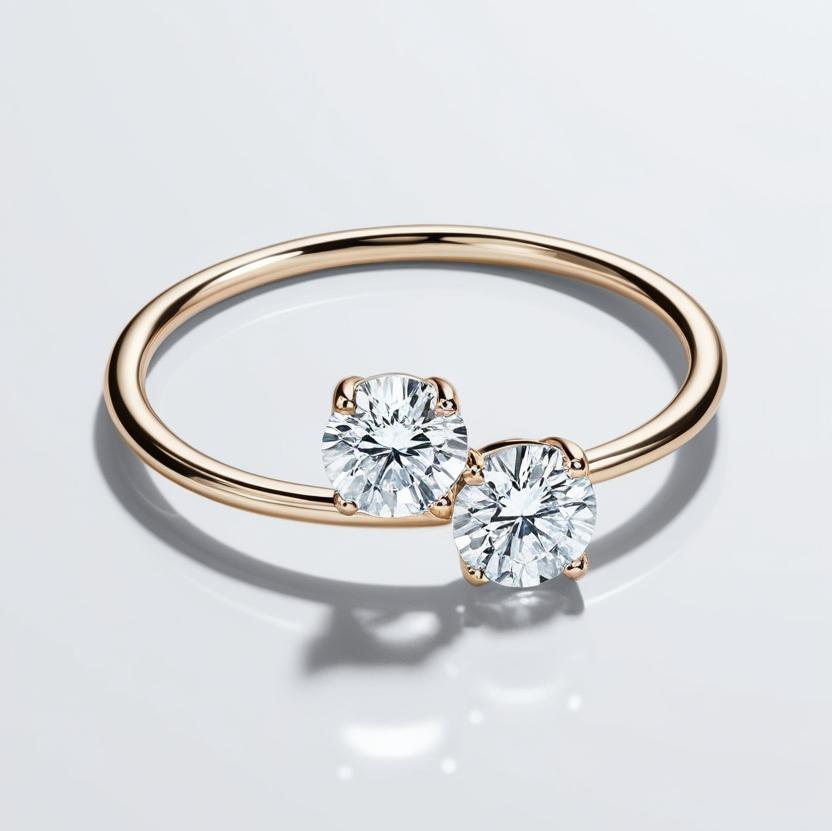 0.60ct Round Brilliant Natural or Lab-Grown Diamond Stacking Toi-et-Moi Ring in 9k Gold