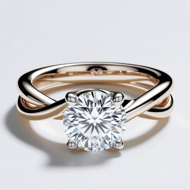 0.70ct Round Brilliant Solitaire Natural or Lab-Grown Diamond Twist Modern Ring in 9k Gold