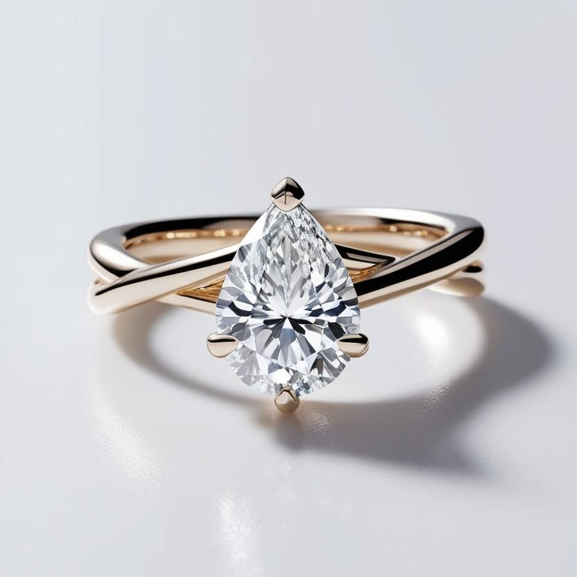 0.70ct Pear Solitaire Natural or Lab-Grown Diamond Twist Modern Ring in 9k Gold