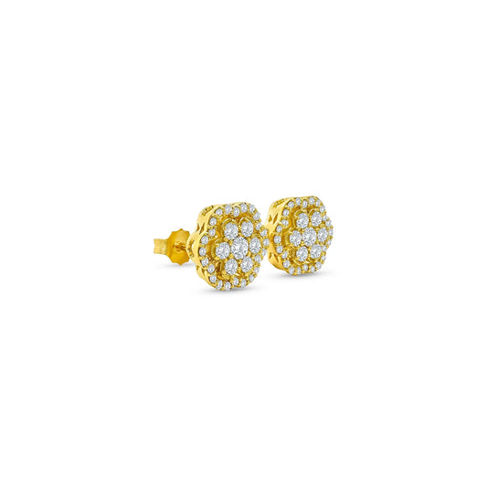 0.71ct Round Brilliant Diamond Flower Stud Earrings in 18k Yellow Gold