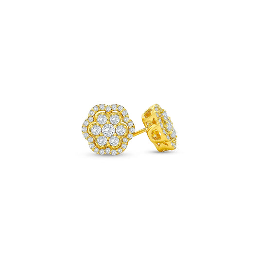 0.71ct Round Brilliant Diamond Flower Stud Earrings in 18k Yellow Gold