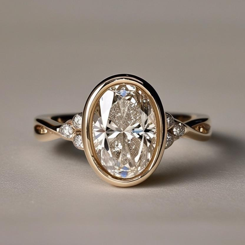 0.82ct Oval Bezel Set Natural or Lab-Grown Diamond Engagement Ring in 9k Gold