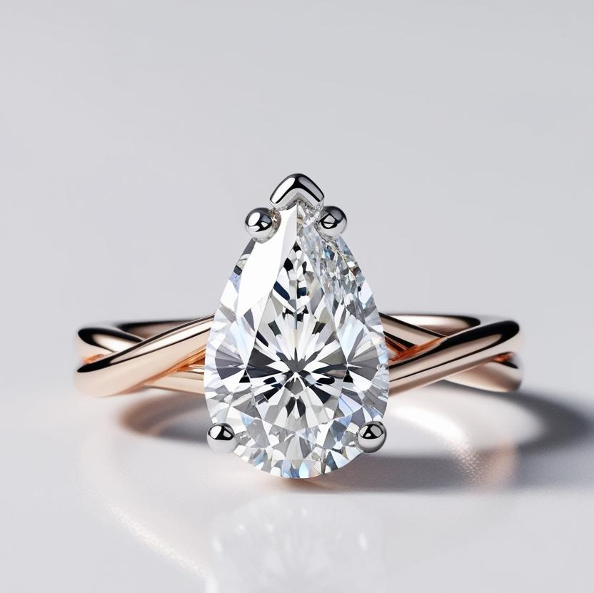 0.90ct Pear Solitaire Natural or Lab-Grown Diamond Twist Modern Ring in 9k Gold