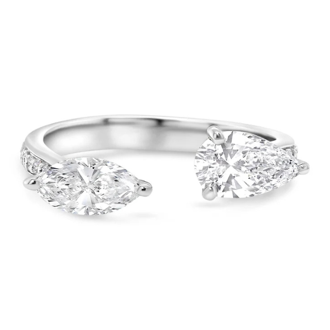 0.91ct Pear & Marquise Toi-Et-Moi Diamond Ring in 18k White Gold - GIA Certified