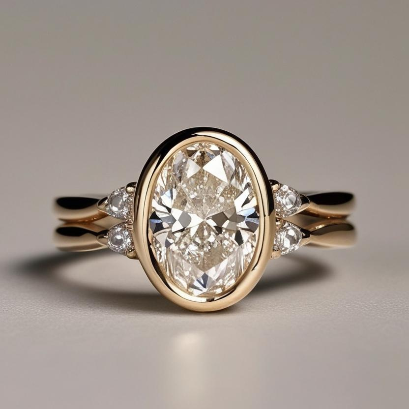 1.12ct Oval Bezel Set Natural or Lab-Grown Diamond Engagement Ring in 9k Gold