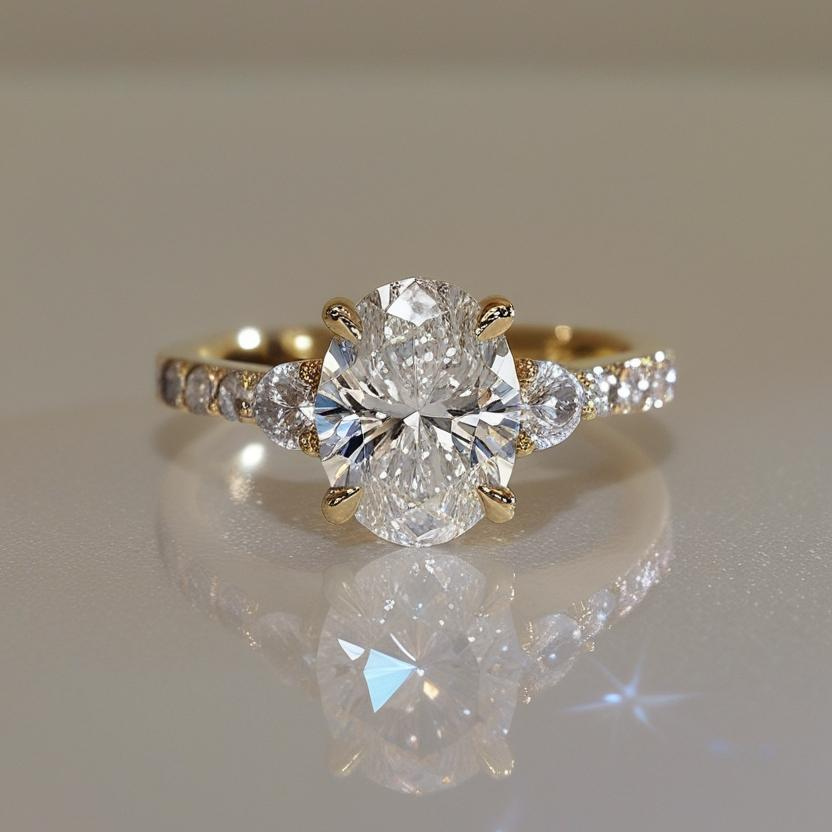 1.18ct Oval Trilogy Natural or Lab-Grown Diamond Engagement Ring in 9k Gold