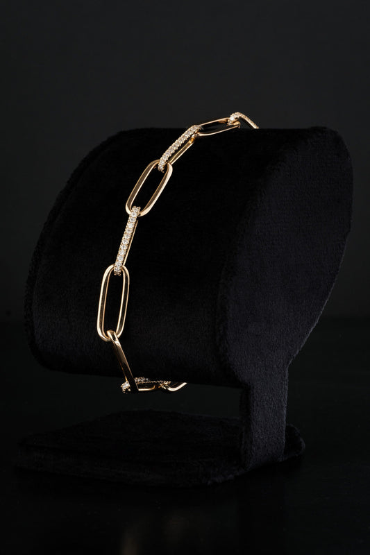 1.30ct Paperclip Natural Diamond Bracelet in 18k Yellow Gold - 20cm