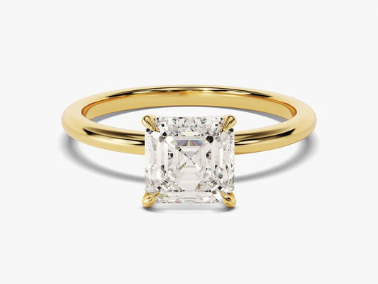Classic Asscher Cut Moissanite 4-Claw Solitaire Ring - GRA Certified