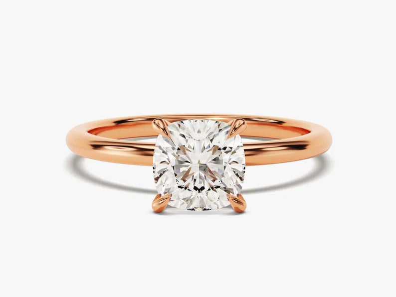 Classic Cushion Cut 4-Claw Moissanite Solitaire Ring - GRA Certified