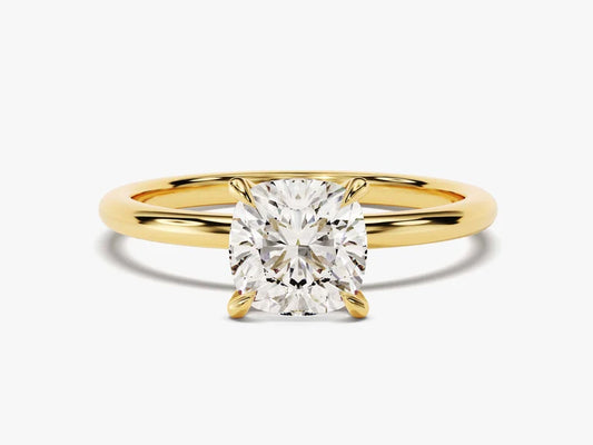 Classic Cushion Cut 4-Claw Moissanite Solitaire Ring - GRA Certified