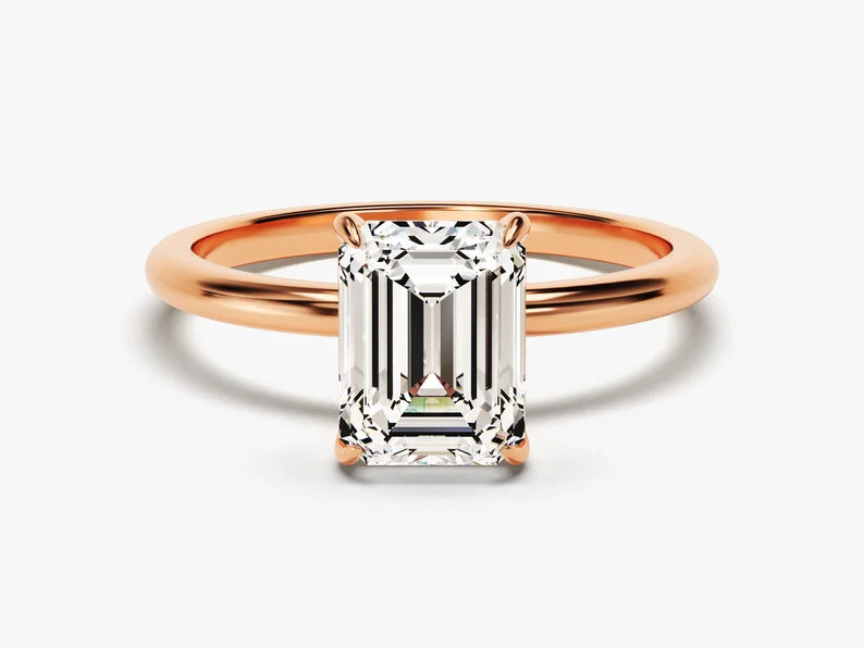 Classic Emerald Cut Moissanite 4-Claw Solitaire Ring - GRA Certified