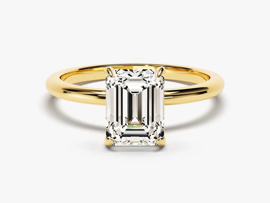 Classic Emerald Cut Moissanite 4-Claw Solitaire Ring - GRA Certified