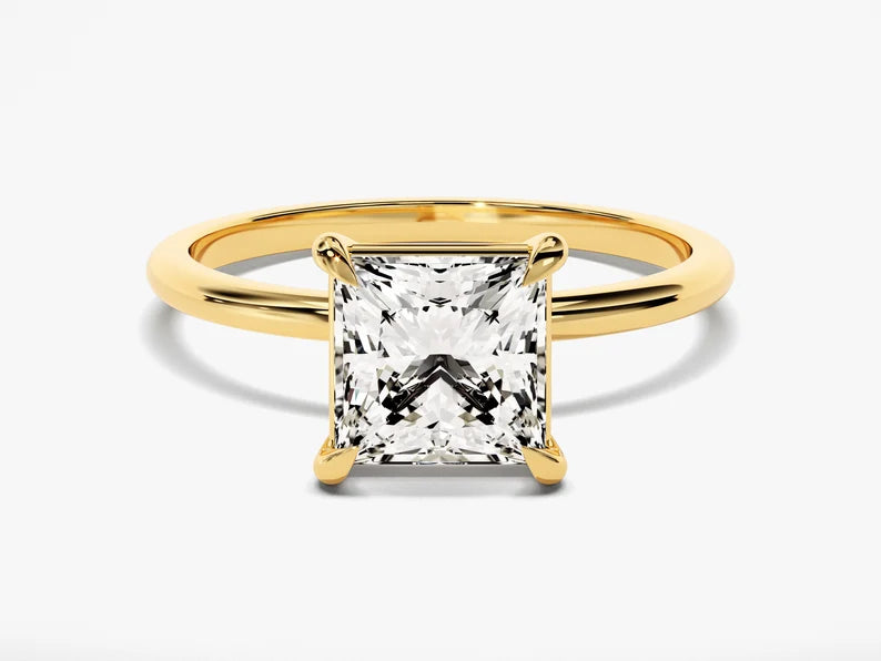 Classic Princess Cut Moissanite 4-Claw Solitaire Ring - GRA Certified