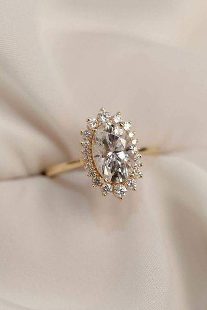 1.67ct Oval Cut Moissanite Halo Engagement Ring Set in 9k Gold - GRA Certified