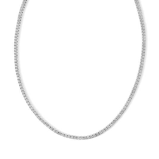 10.93t Round Natural Diamond Tennis Necklace in 18k White Gold - 45cm