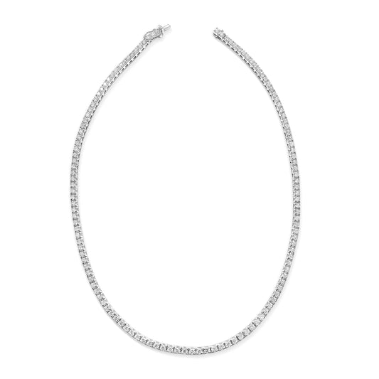 10.93ct Round Natural Diamond Tennis Necklace in 18k White Gold - 45cm