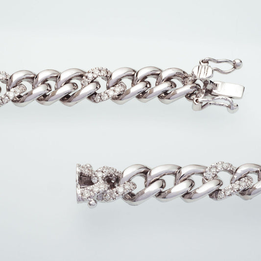 20cm Curb Natural Diamond Bracelet in 18k White Gold