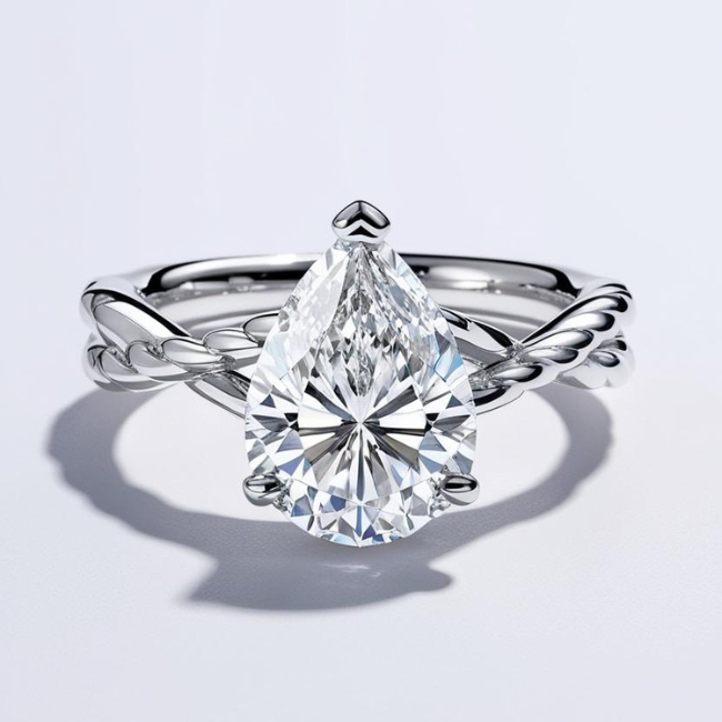 1ct Pear Solitaire Natural or Lab-Grown Diamond Twist Modern Ring in 9k Gold