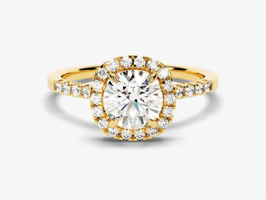 Round Cushion Style Halo Diamond Engagement Ring - GRA Certified