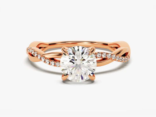 Classic Round Brilliant Cut Moissanite Twist Pavé Ring - GRA Certified