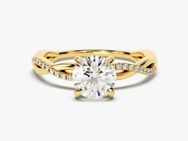 Classic Round Brilliant Cut Moissanite Twist Pavé Ring - GRA Certified