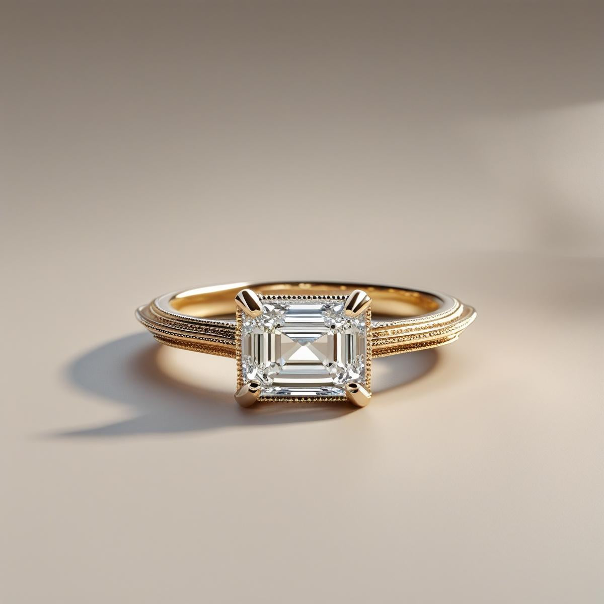 East-West Emerald Cut Natural or Lab-Grown Diamond Solitaire Engagement Ring