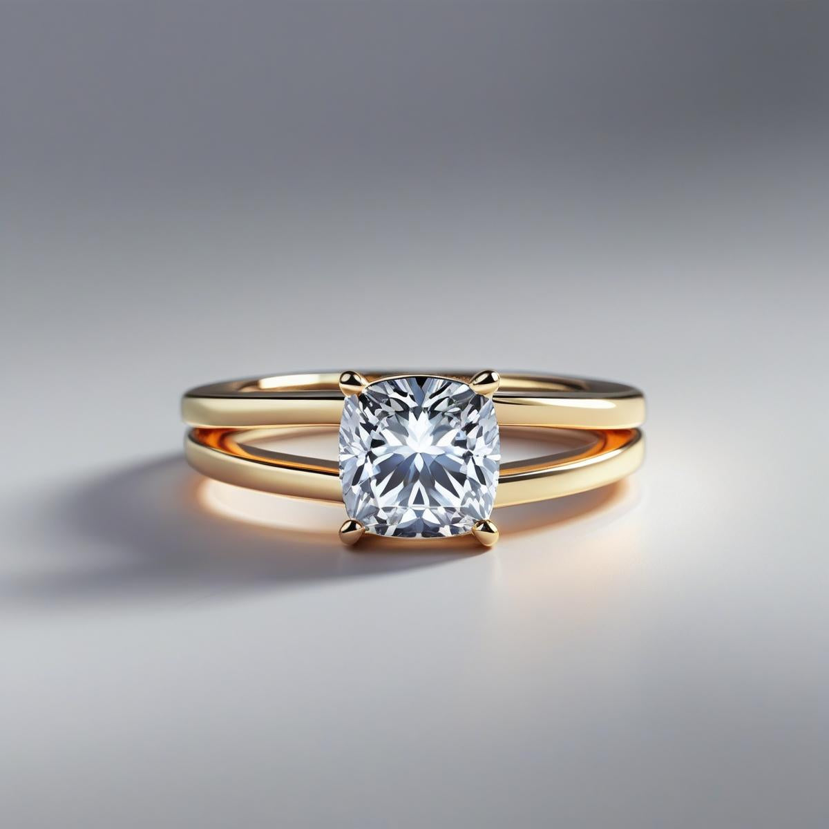 Cushion Cut Split Shank Natural or Lab-Grown Diamond Solitaire Engagement Ring