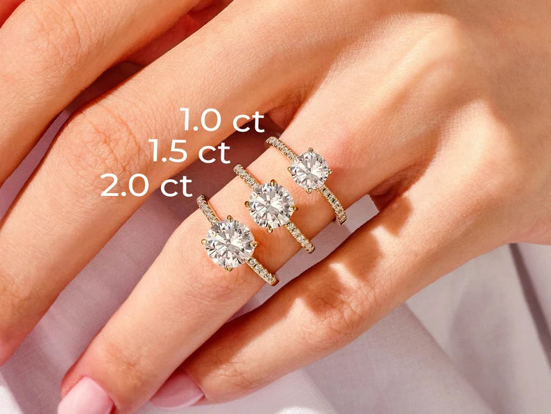 Classic Round Brilliant Cut Moissanite Pavé Ring - GRA Certified