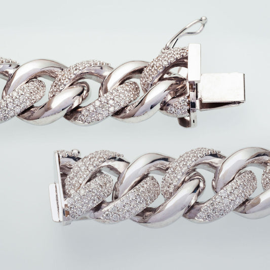 4.24ct Curb Natural Diamond Bracelet in 18k White Gold - 22cm