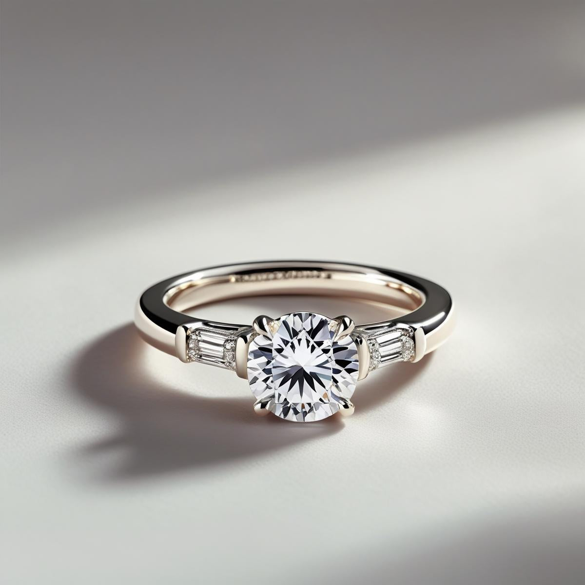 Round & Baguette Natural or Lab-Grown Diamond Trilogy Engagement Ring