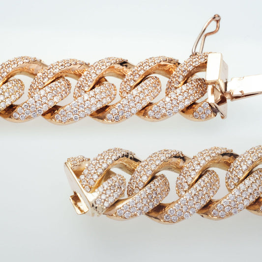 7.44ct Cuban Curb Natural Diamond Bracelet in 18k Yellow Gold - 20.5cm