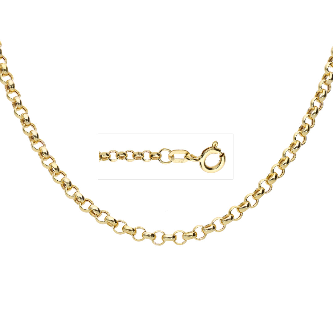 9k Yellow Gold Hollow Italian Rolo Link Bracelet - 2.6mm (19cm)