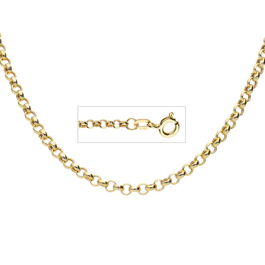 9k Yellow Gold Hollow Italian Rolo Link Bracelet - 2.6mm (19cm)