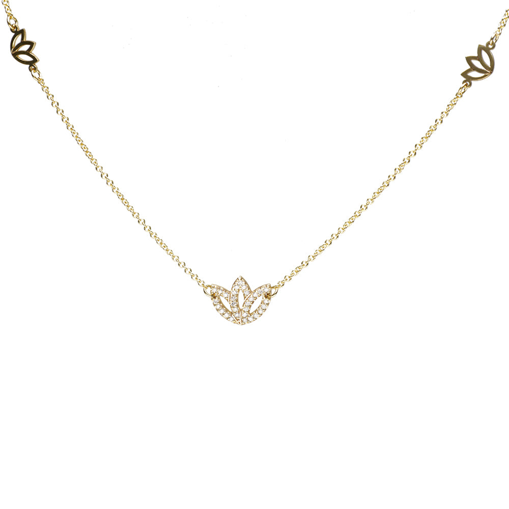 0.15ct 3-Protea Natural Diamond Necklace in 9k Gold