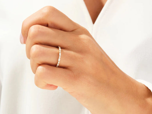 0.44ct Baguette & Round Bezel Diamond Wedding Band in 9k Gold