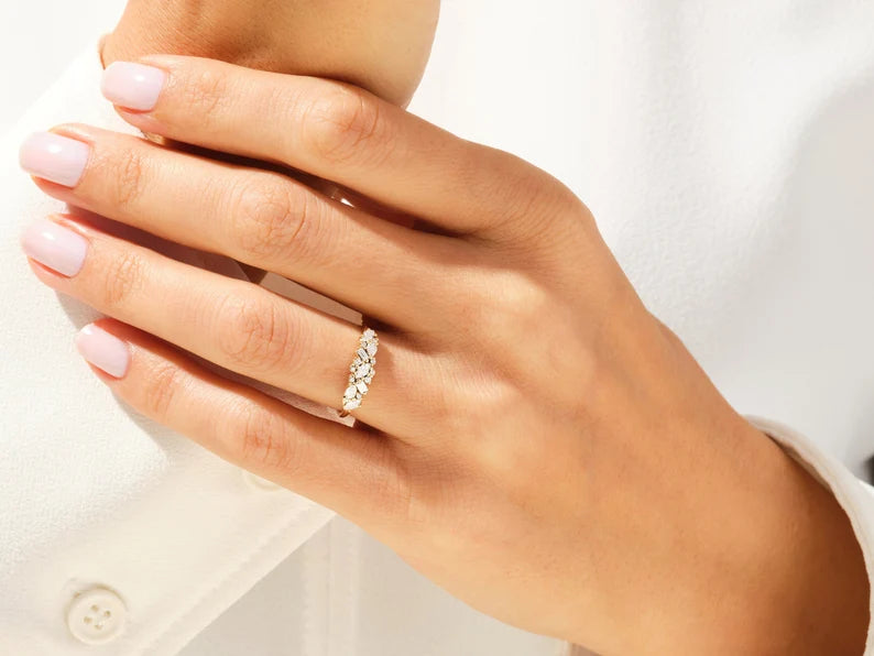 0.72ct Bold Cluster Diamond Wedding Band in 9k Gold