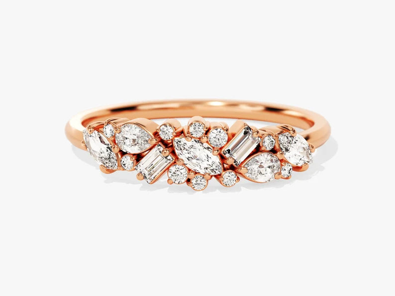 0.72ct Bold Cluster Diamond Wedding Band in 9k Gold