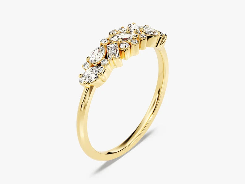 0.72ct Bold Cluster Diamond Wedding Band in 9k Gold