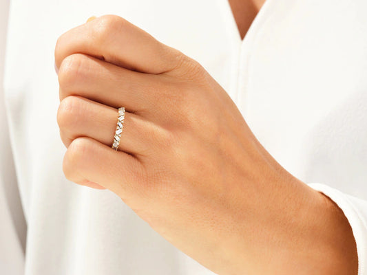 0.43ct Dainty Cluster Diamond Wedding Band in 9k Gold