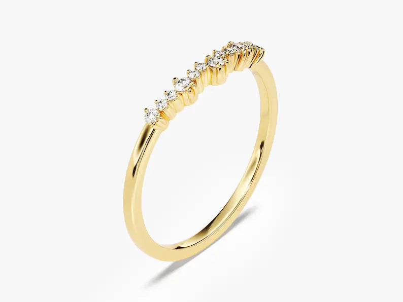 0.11ct Dainty Cluster Diamond Wedding Band in 9k Gold