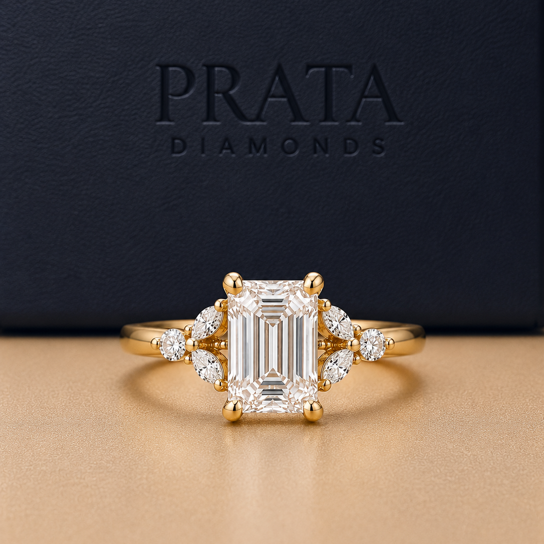 Emerald, Marquise & Round Diamond Accent Ring