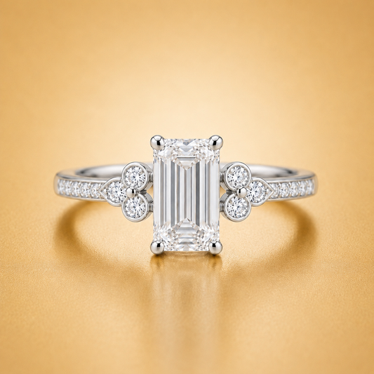Emerald & Round Diamond Accent Engagement Ring