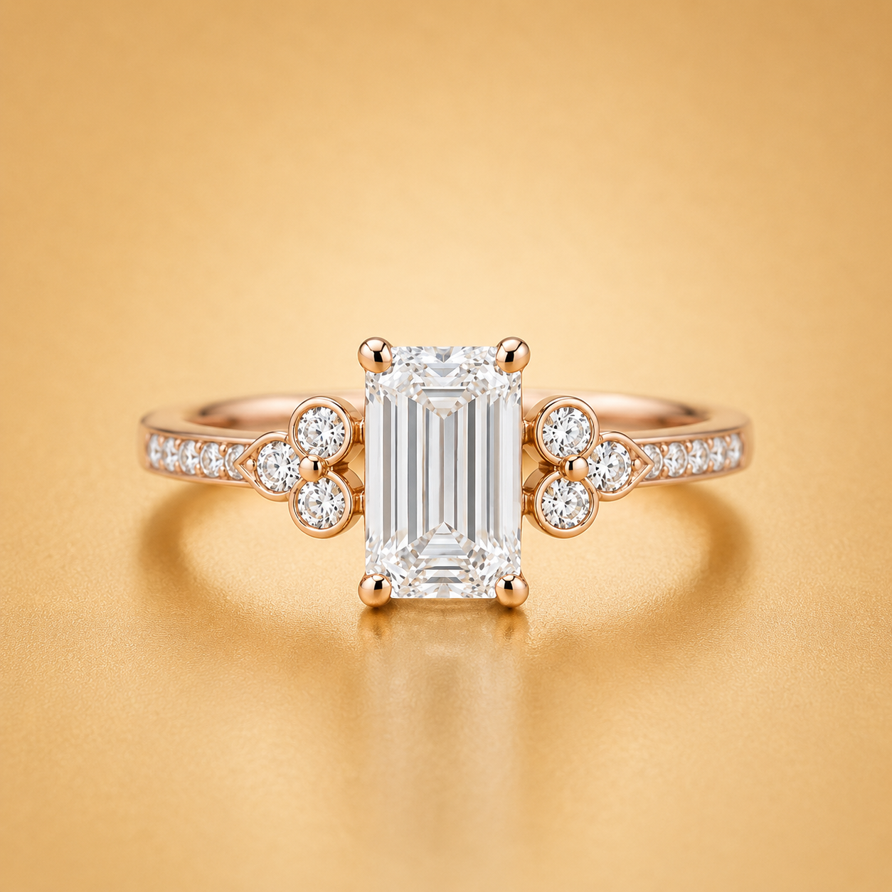 Emerald & Round Diamond Accent Style Engagement Ring